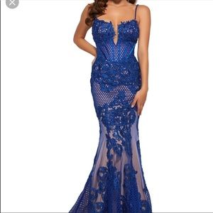 MacDuggal 78999m Blue lace mermaid gown